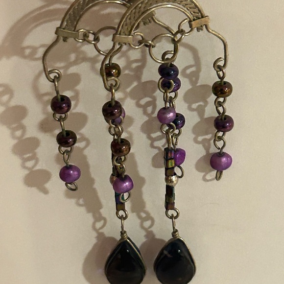 Boho Chic Silver and Purple Dangle Earrings - Picture 3 of 12